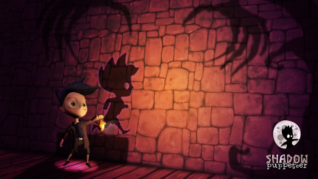 The 3D boy and his 2D shadow being hunted by the Shadow Puppeteer